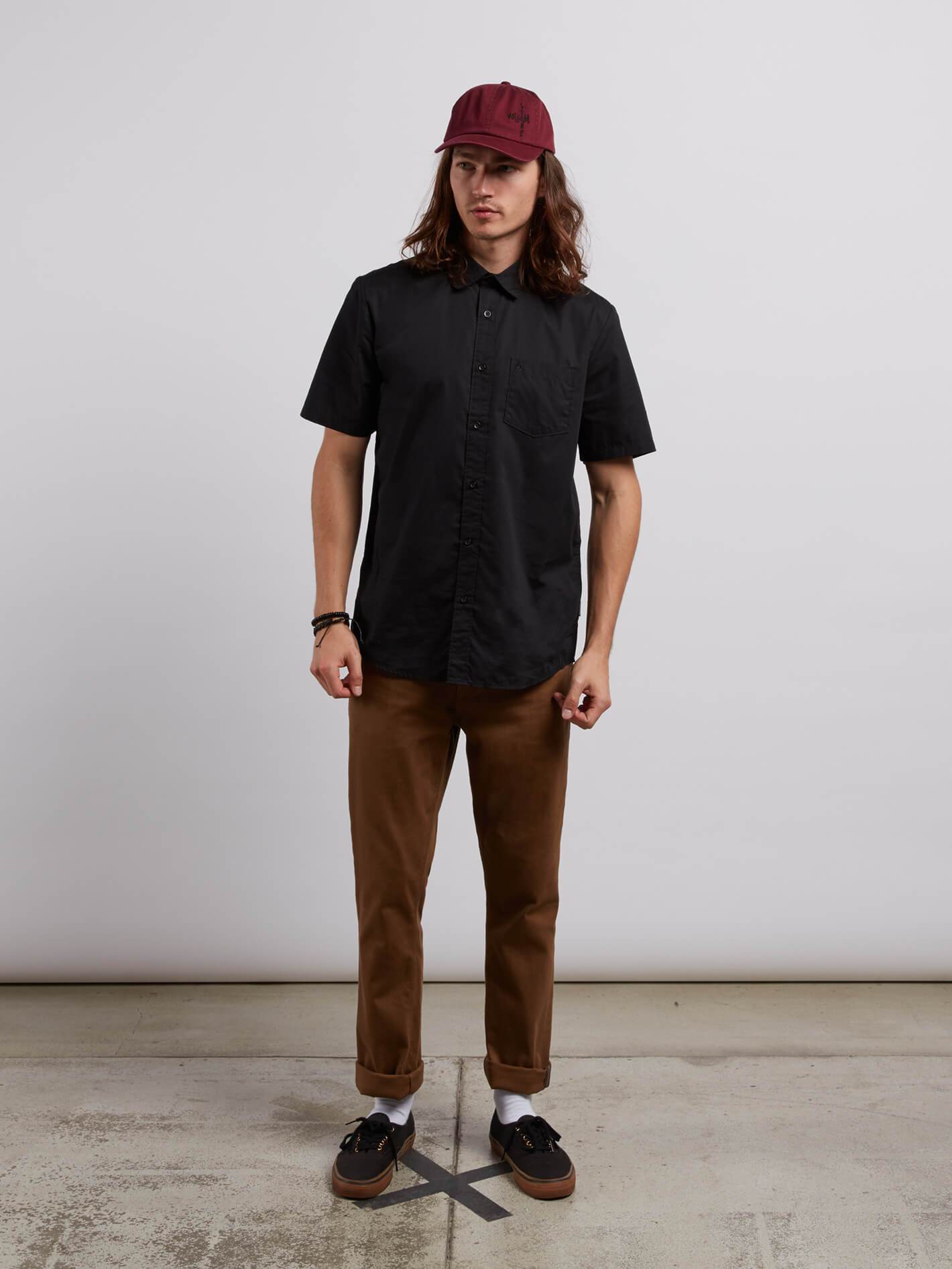 Everett Solid Kurzarmhemd - Schwarz