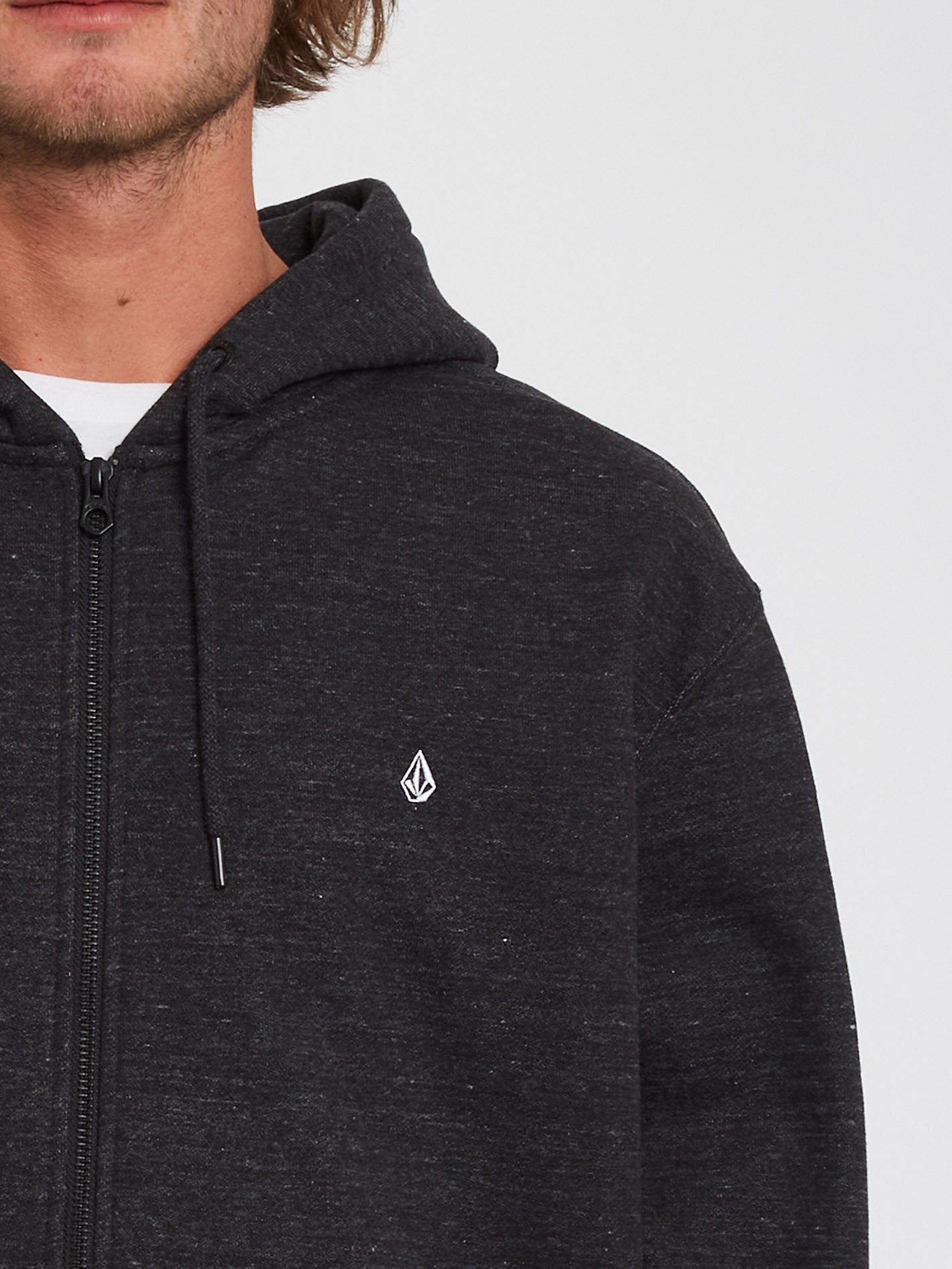 Single Stone Fleece-Kapuzenpullover mit Reißverschluss – HEATHER BLACK