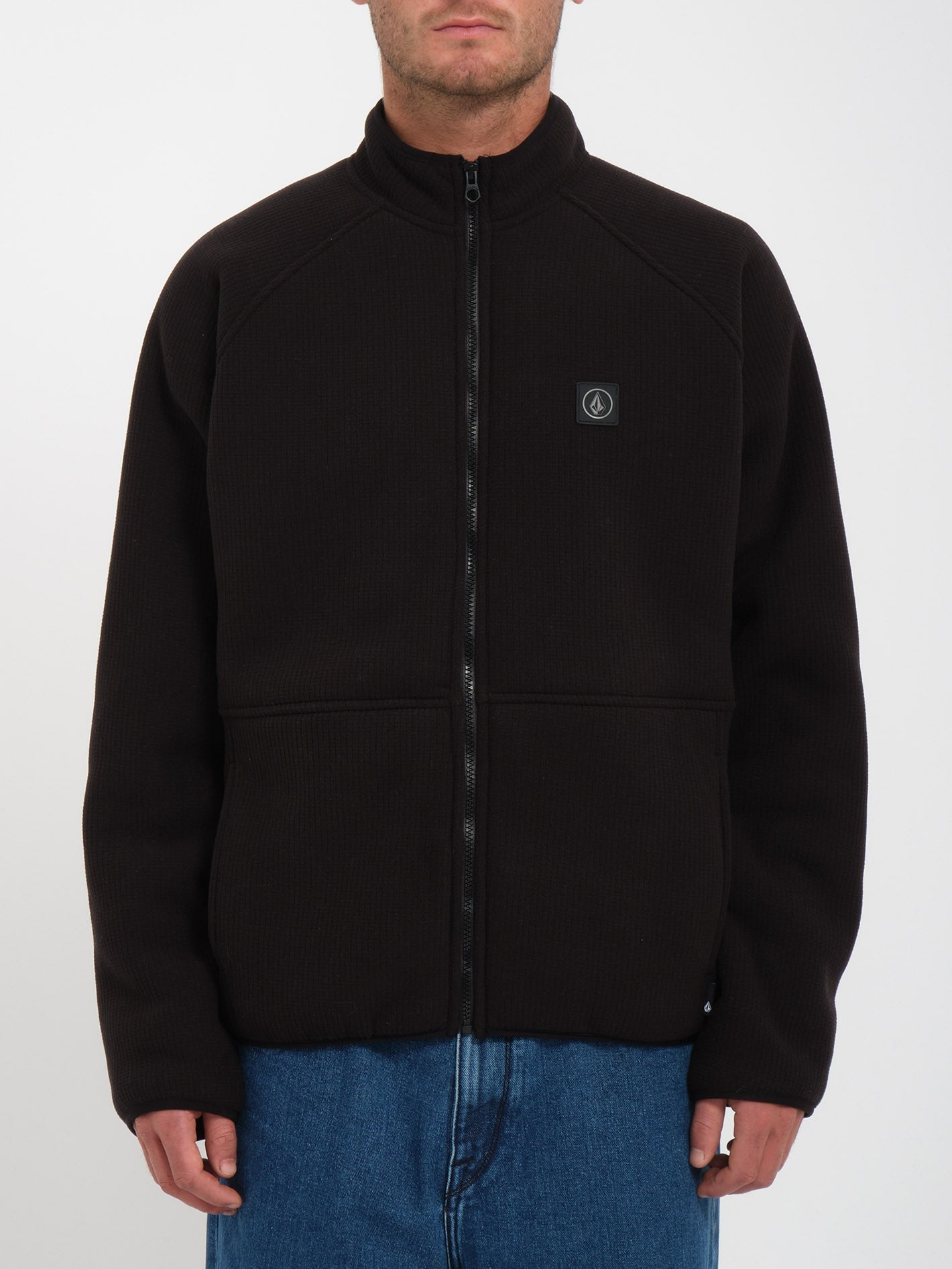Runtime Grid Sherpa-Sweatshirt mit Reißverschluss – SCHWARZ