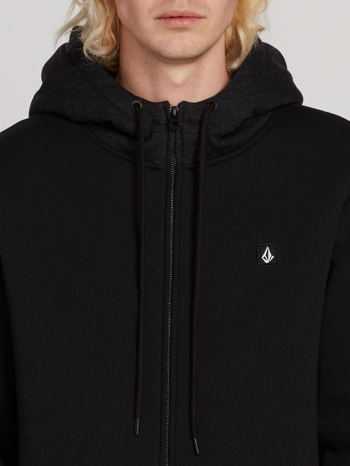 Kapuzenjacke mit Reißverschluss und Einzelstein-Futter - Schwarz