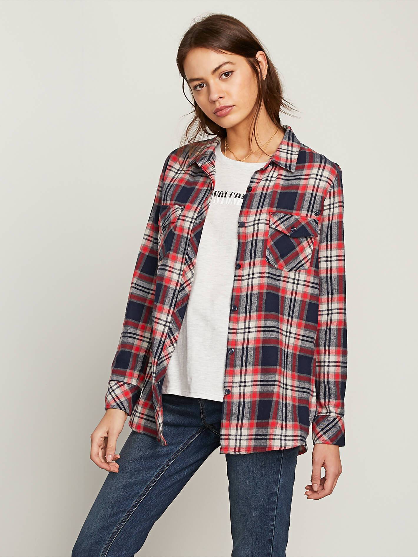 T-shirt Getting Rad Plaid LS - Sea Navy
