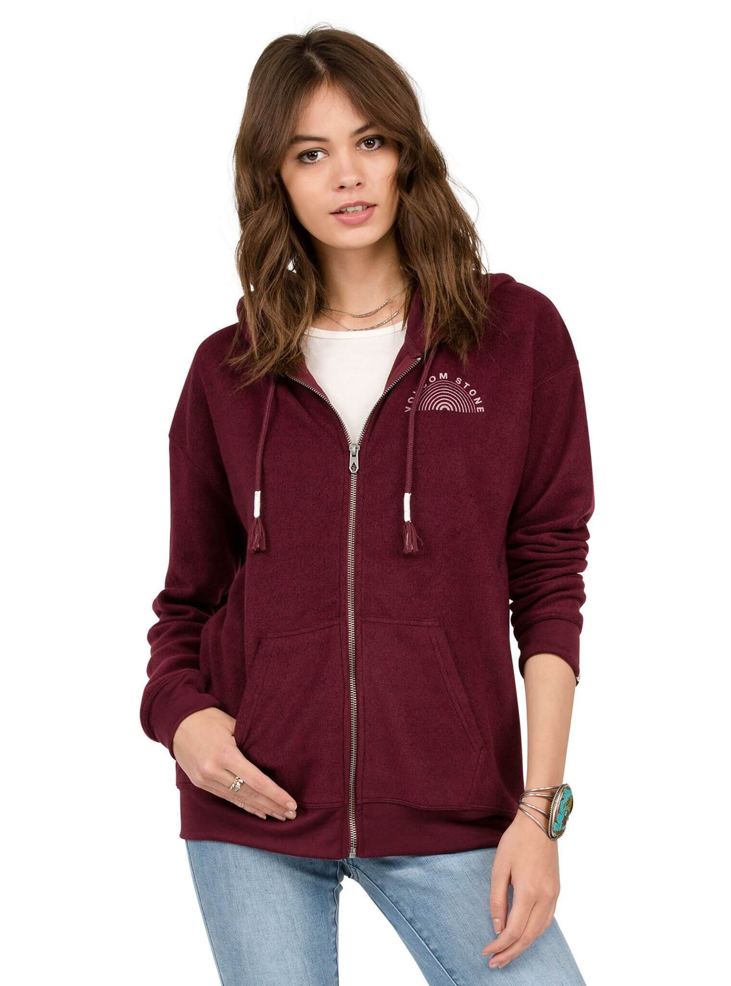 Lived In Kapuzen-Sweatshirt mit Reißverschluss - Merlot