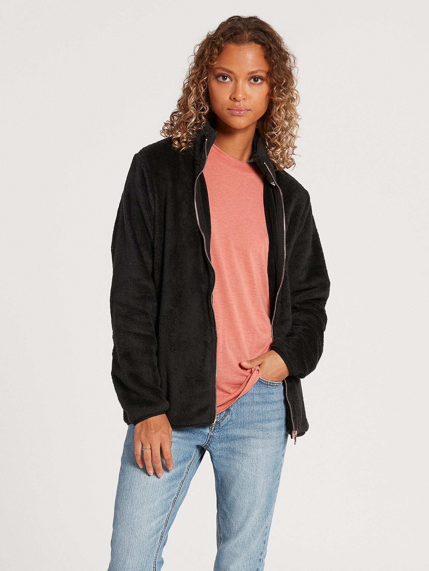 Pheelin Phuzzy Sweatshirt mit Reißverschluss – SCHWARZ