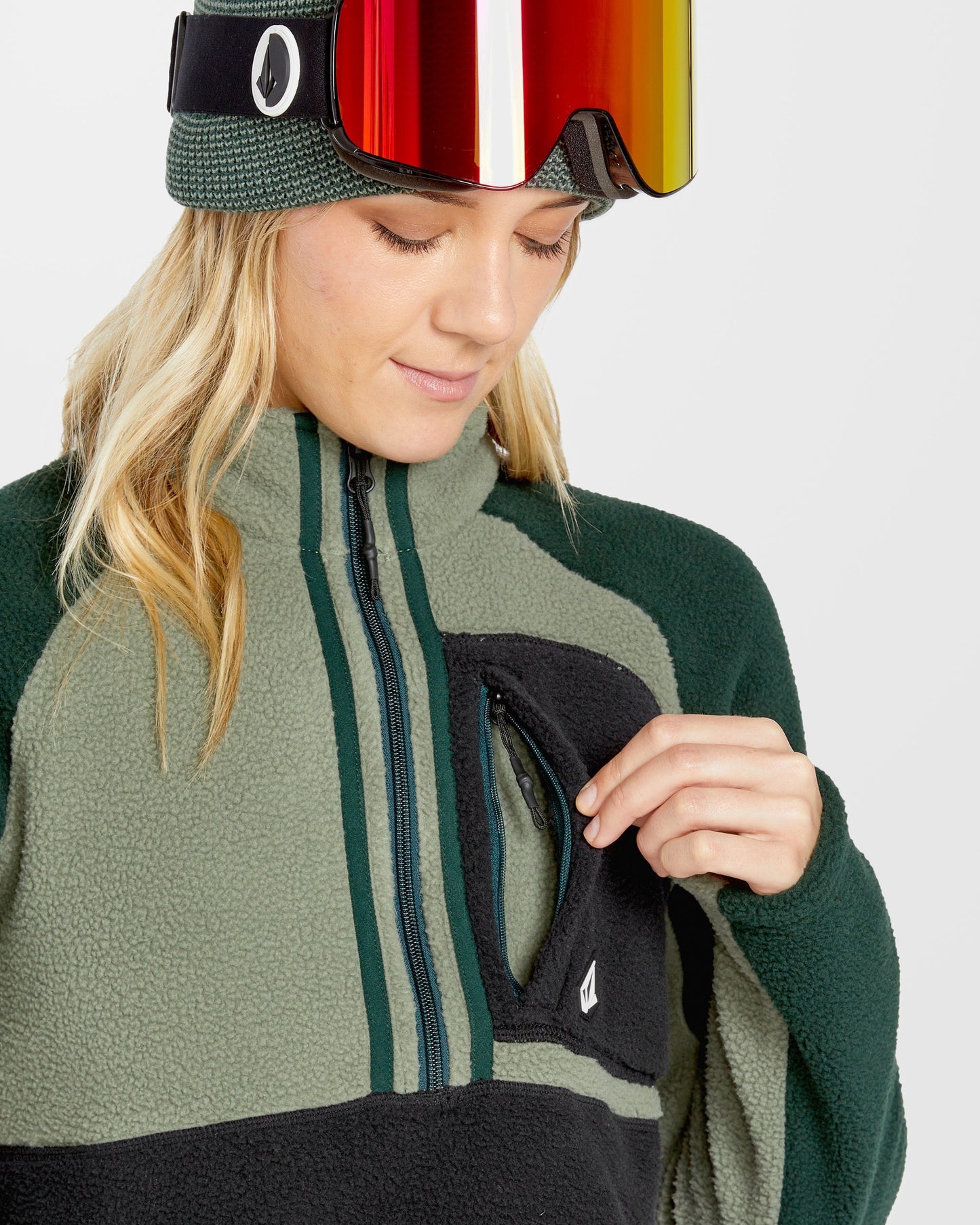Zip-neck sherpa sweatshirt - Lichen Green