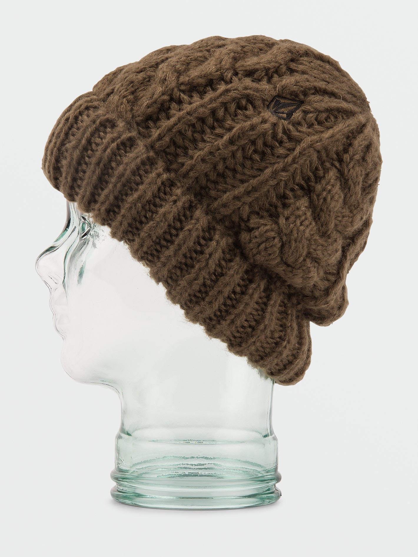 Handgestrickte Beanie mit Zopfmuster - Dunkles Teakholz