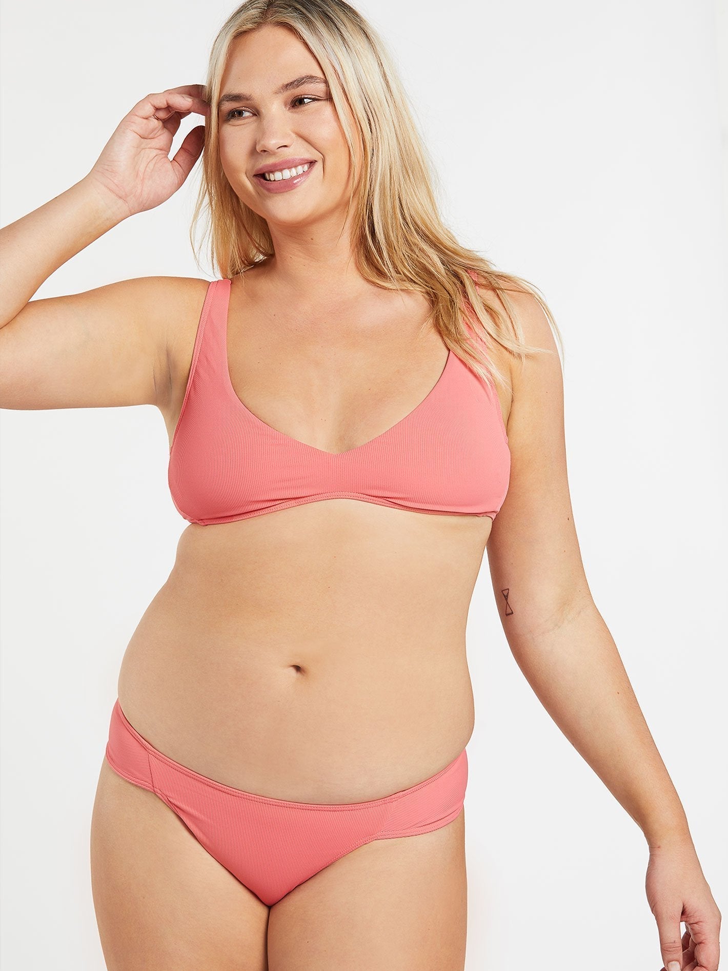 Simply Rib Cheeky bikini bottom - REEF PINK
