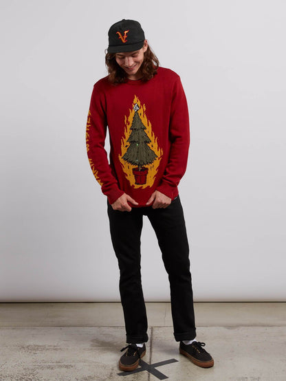 Flashing Warm Wishes Sweater - Deep Red