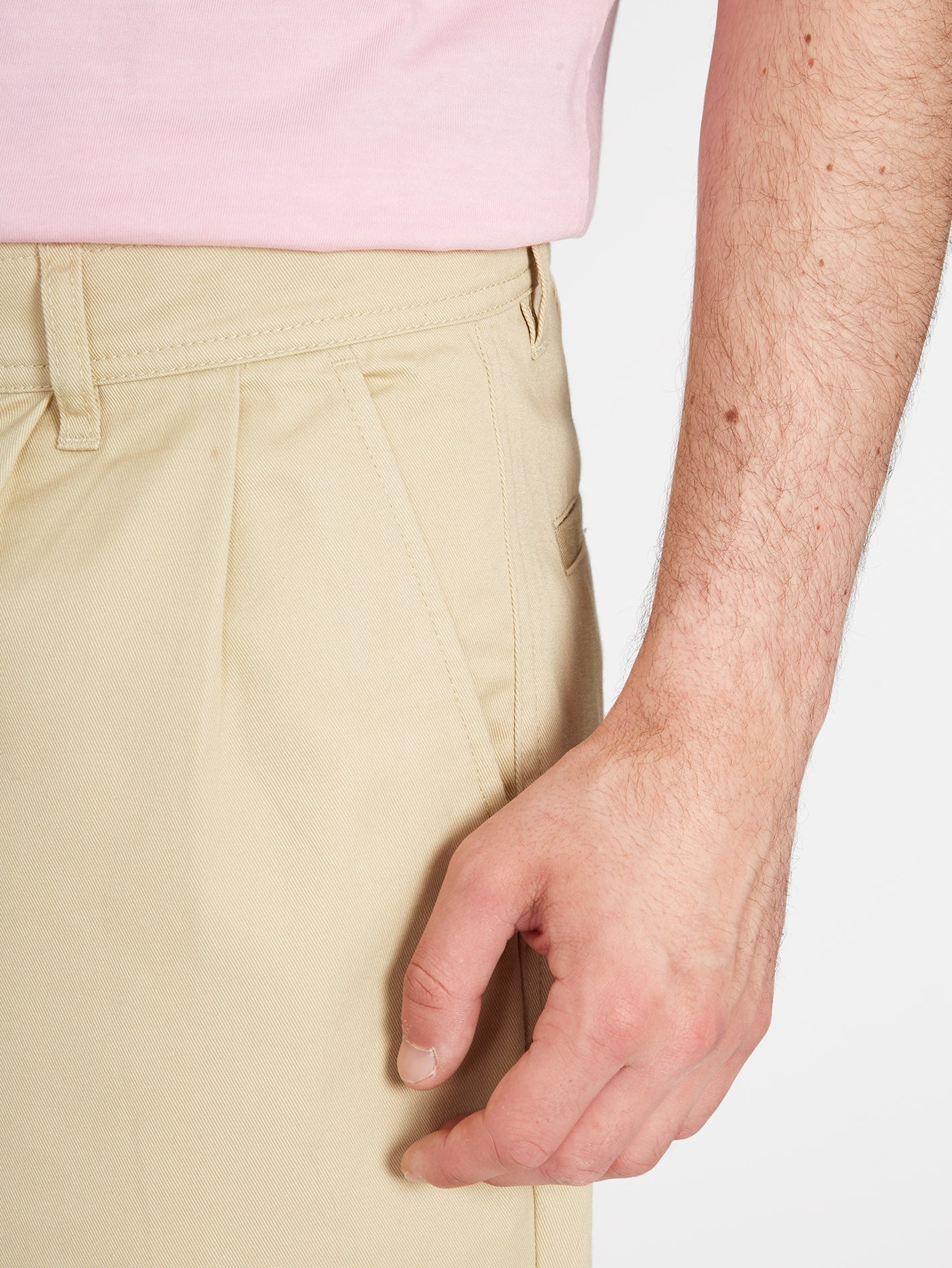Pleated Chino Pants - ALMOND