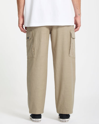 Billow Tapered Elastic Waist Pants - Khaki