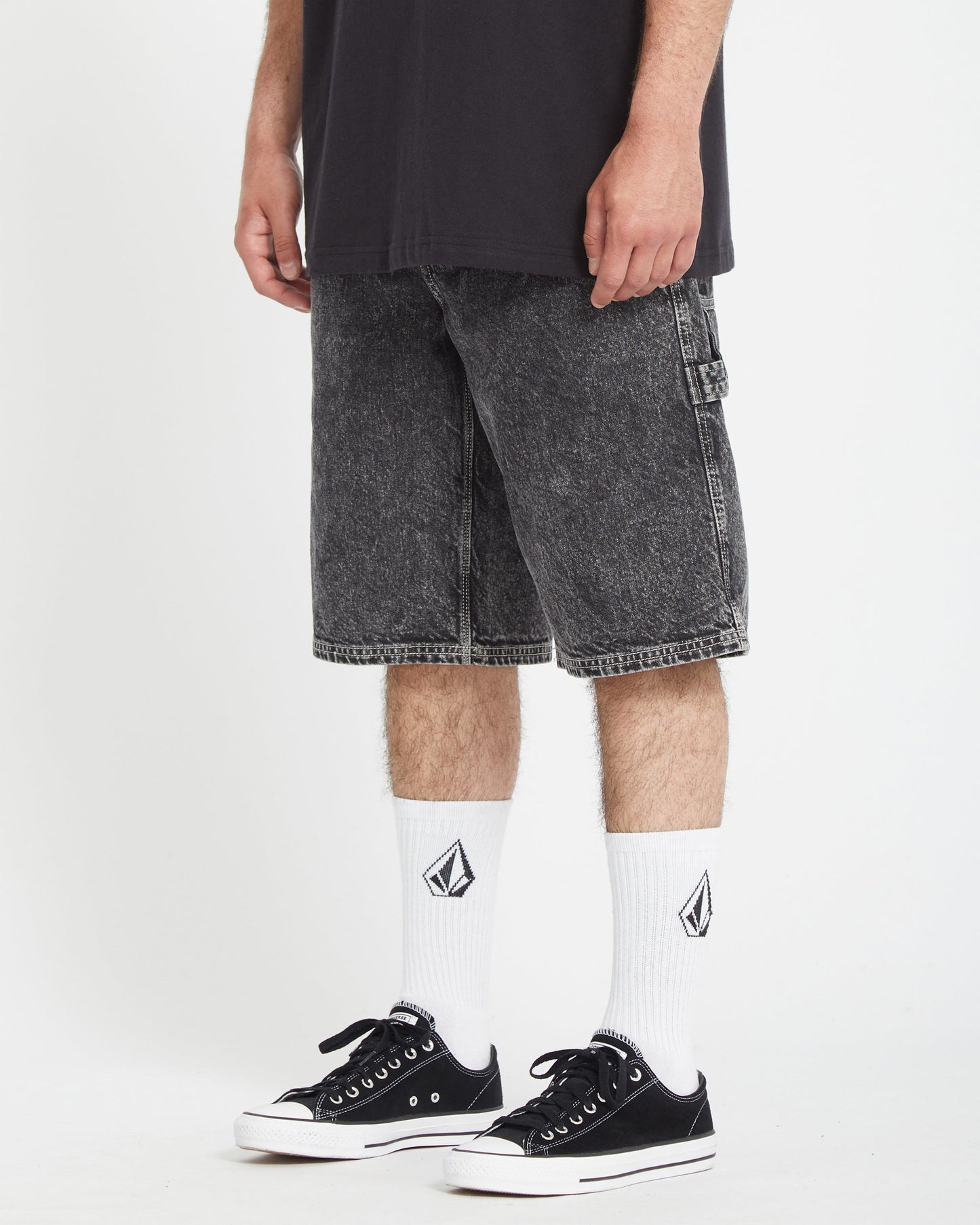 Short Labored Denim Utility - LIGHT ACID BLACK