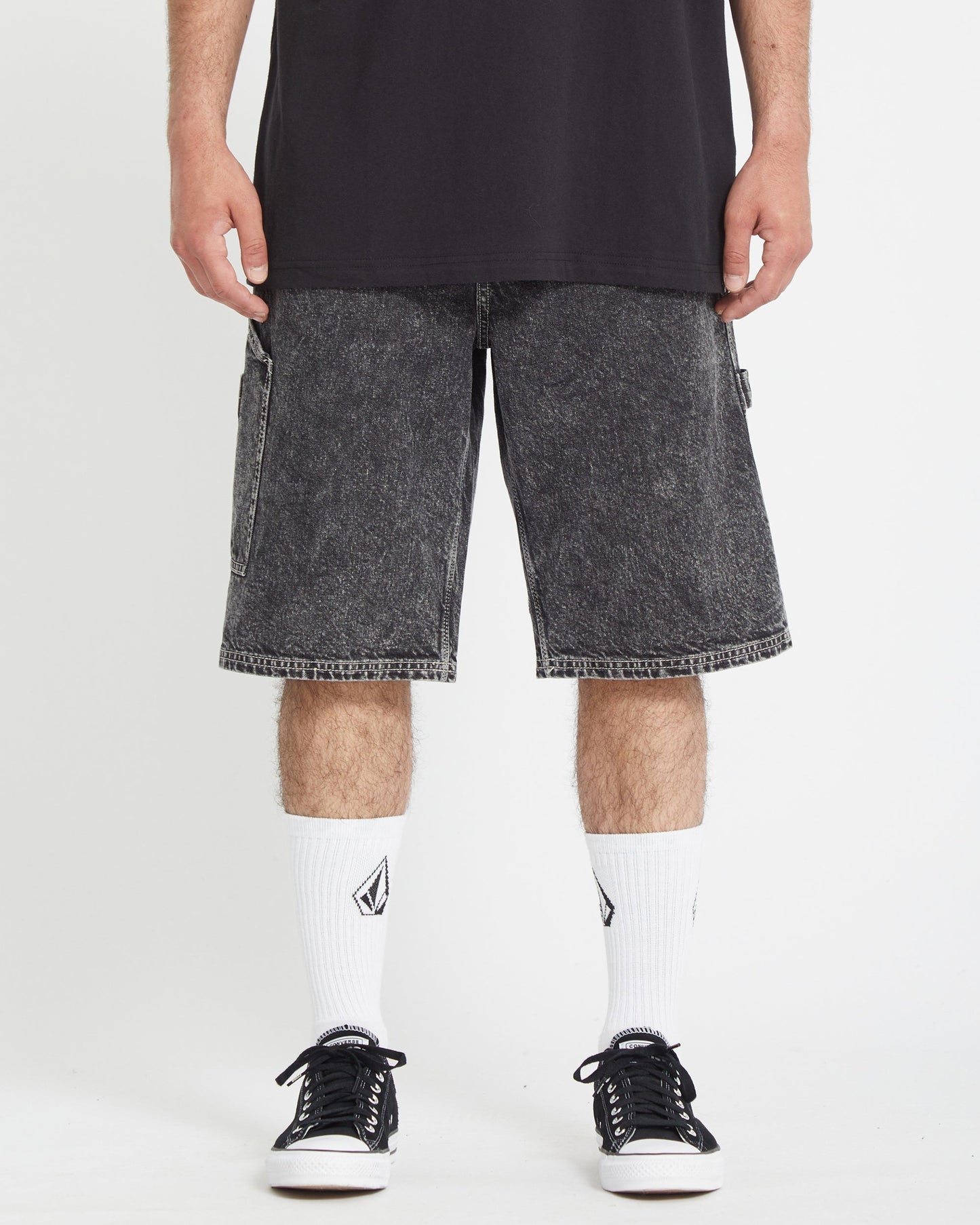 Short Labored Denim Utility - LIGHT ACID BLACK