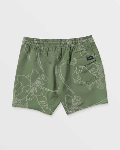 Lido Print Trunk 16" Boardshorts - LIGHT OLIVE