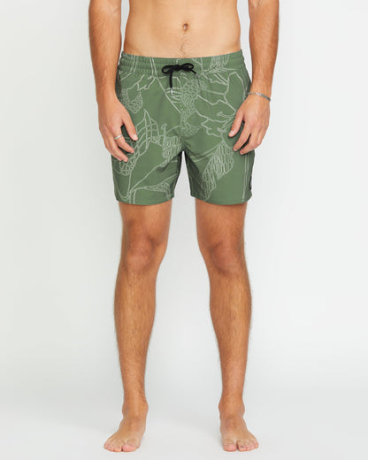 Lido Print Trunk 16" Boardshorts - LIGHT OLIVE