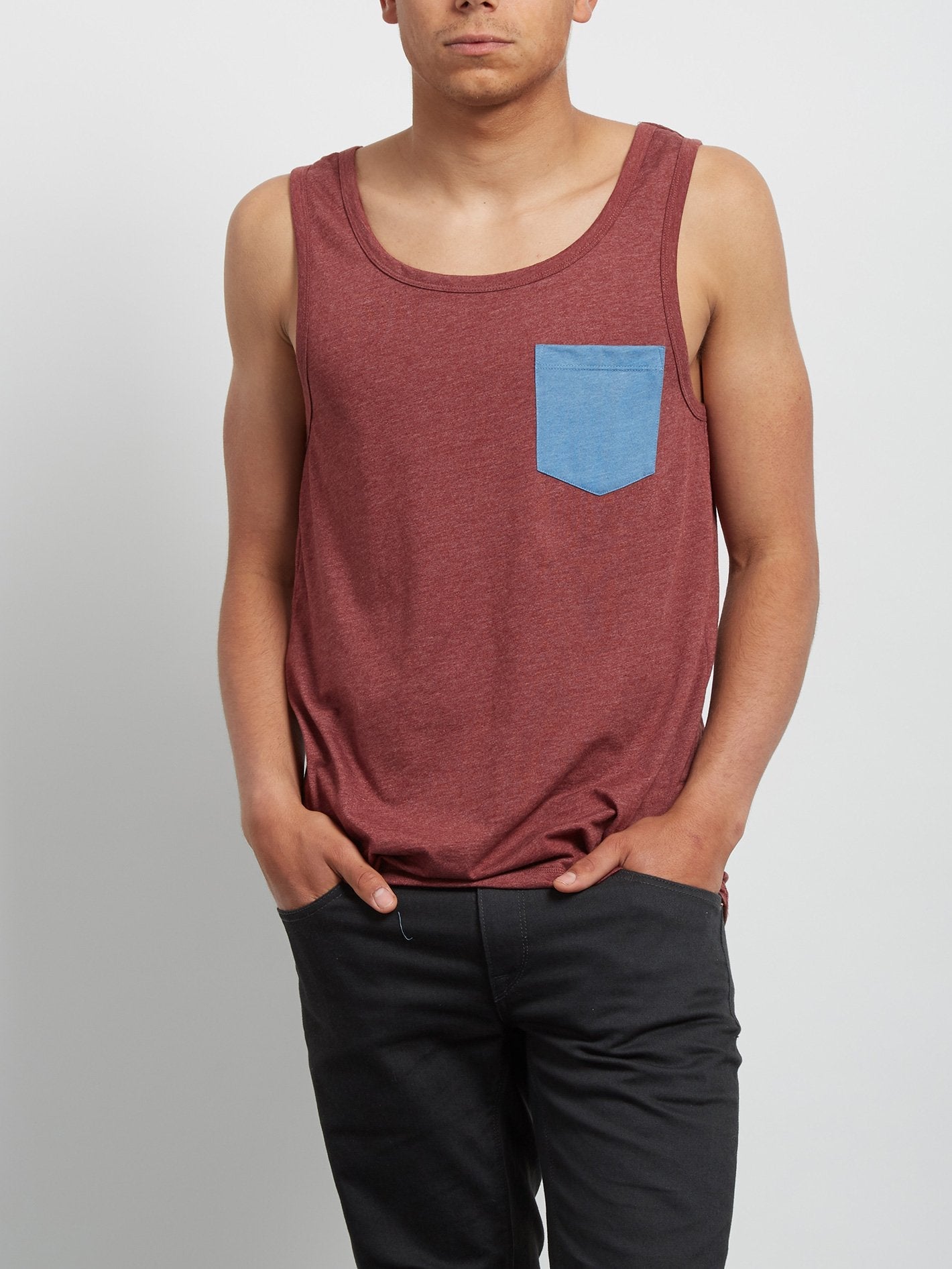 Pocket Heather Tank Top - Crimson