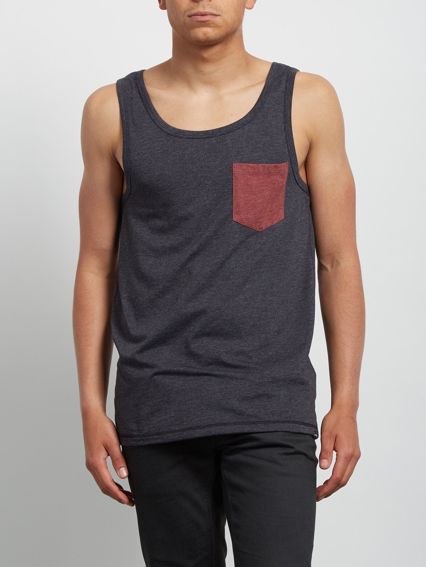 Heather Pocket Tank Top - Heather Black