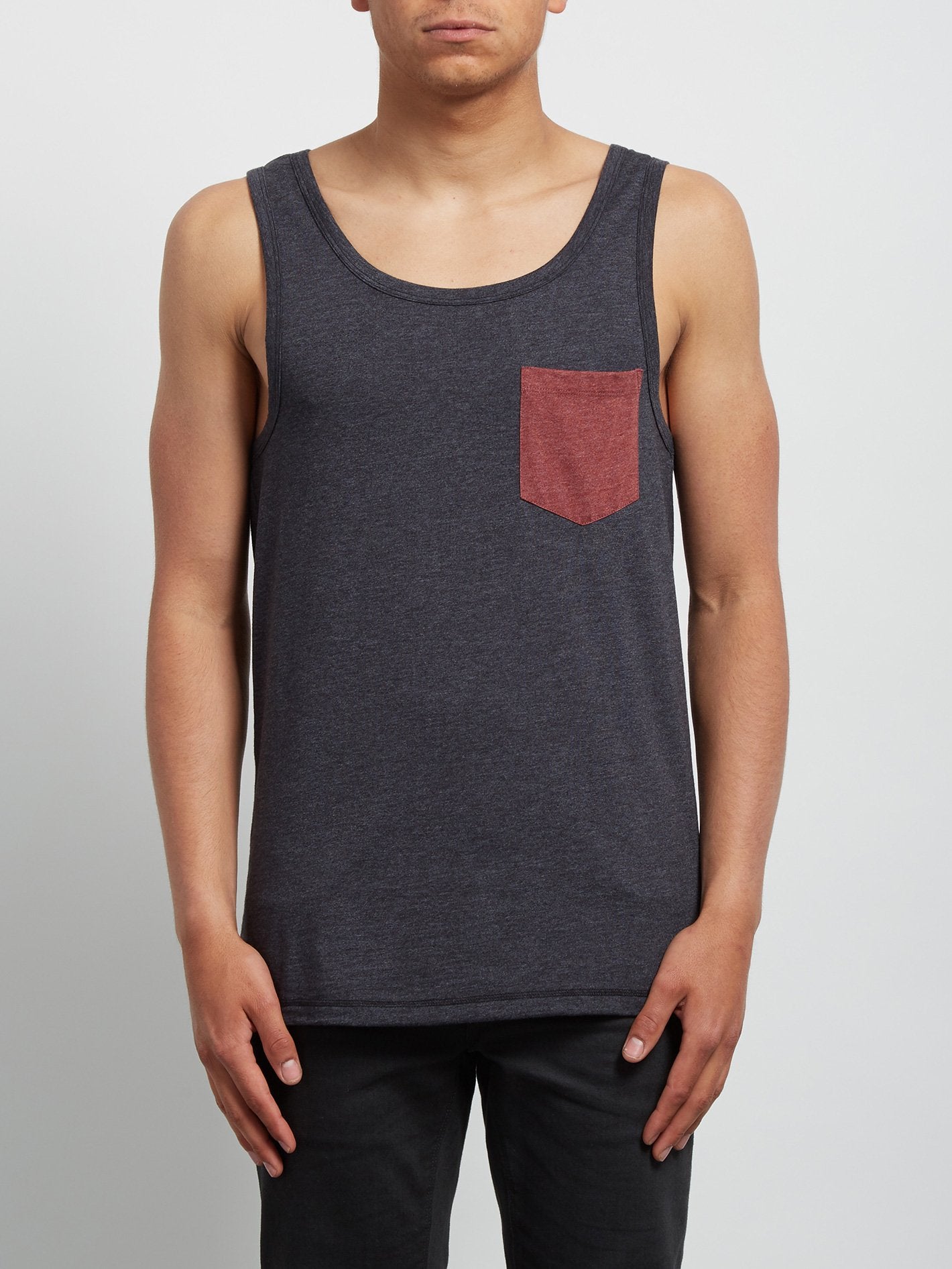 Heather Pocket Tank Top - Heather Black