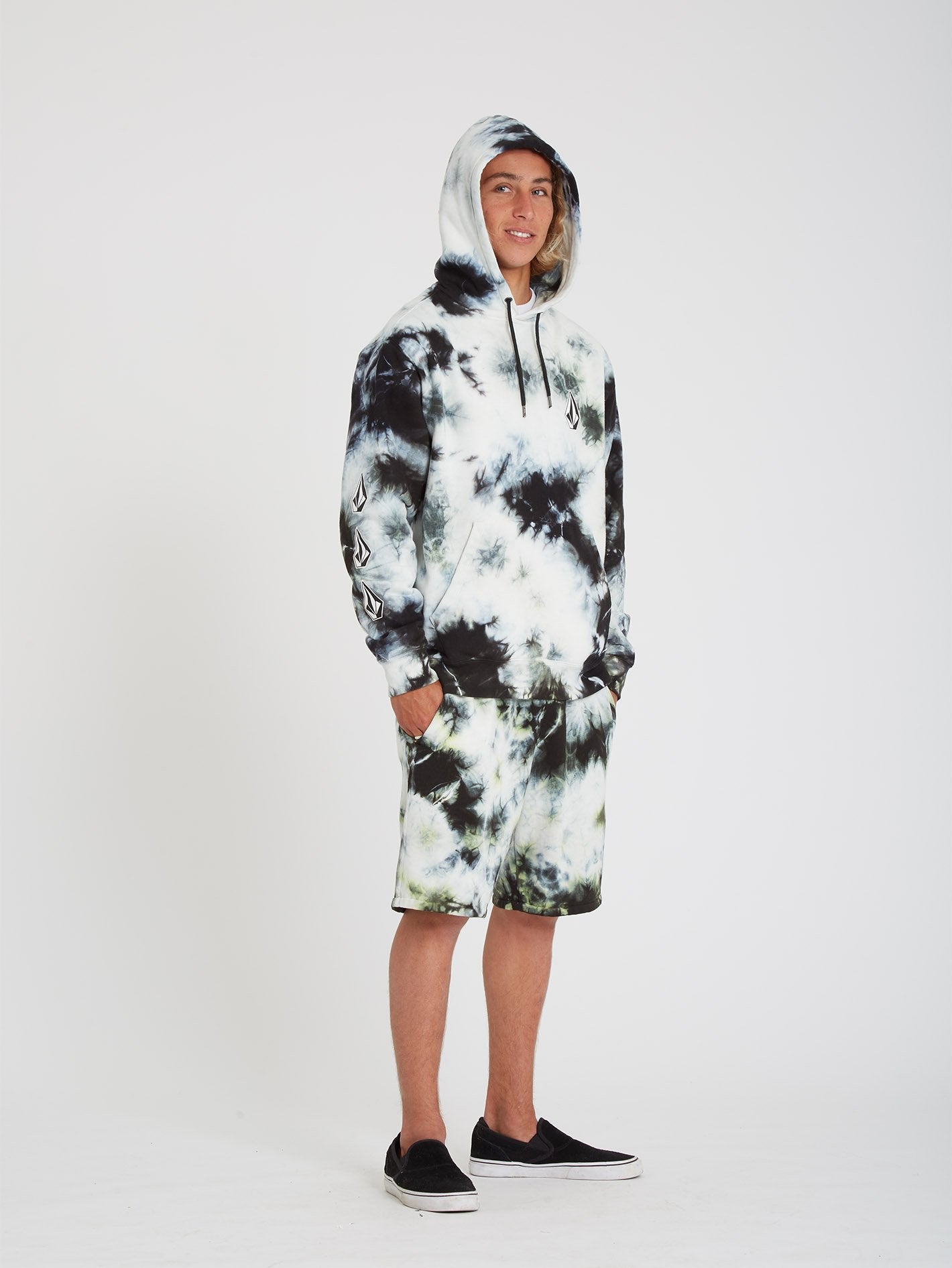 Sweat à capuche Iconic Stone Plus - LIME TIE DYE
