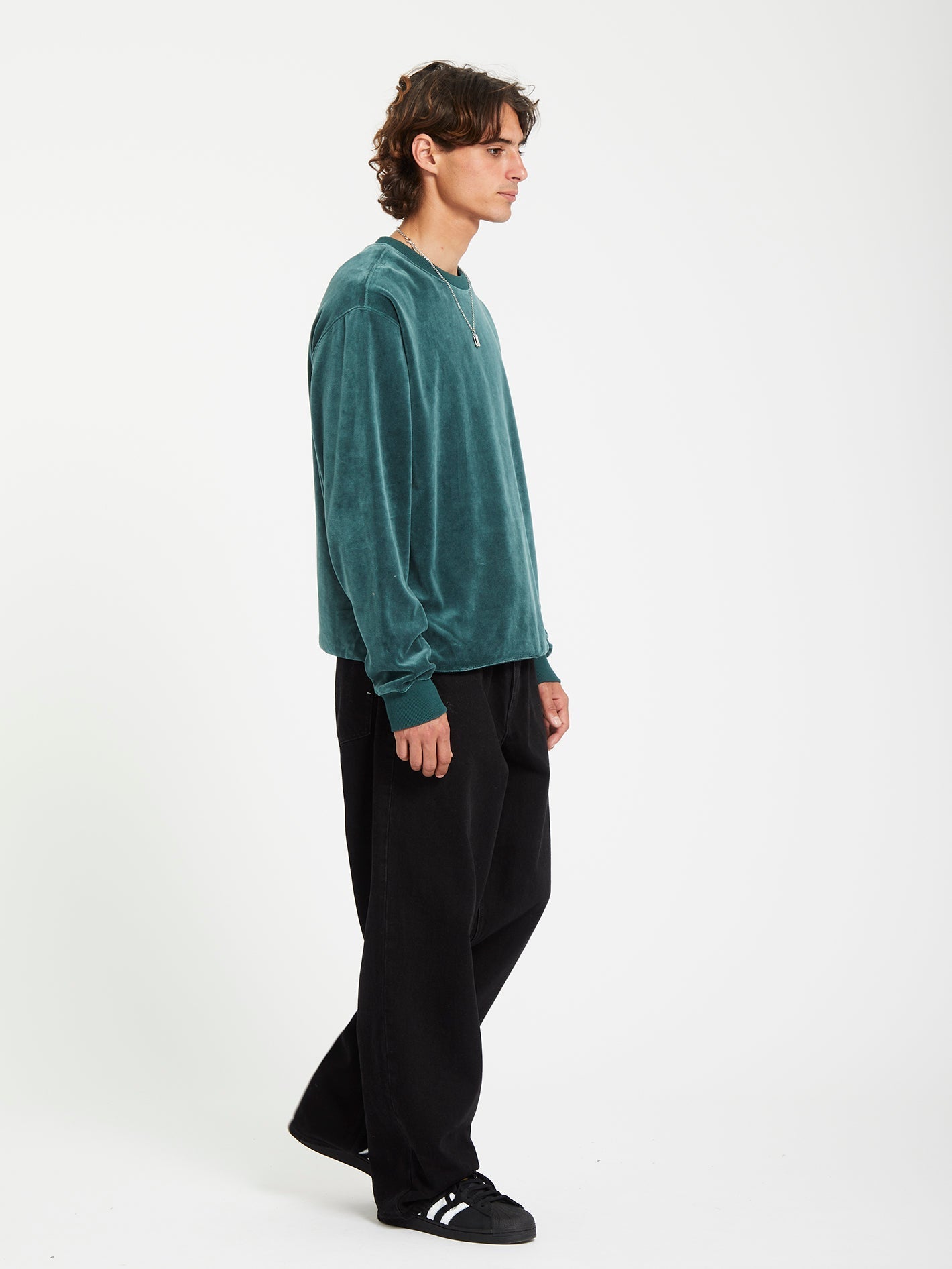 Single Stone Samt Sweatshirt - EVERGREEN