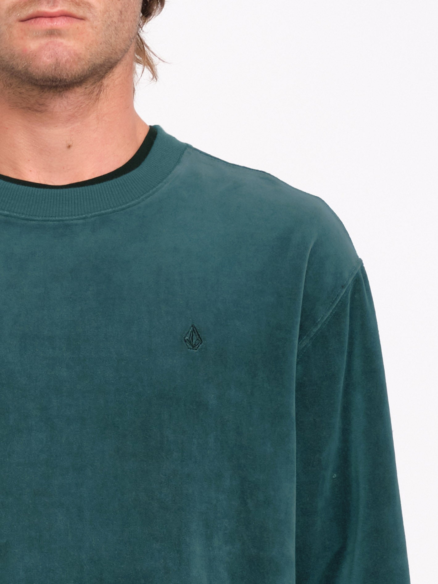 Single Stone Samt Sweatshirt - EVERGREEN