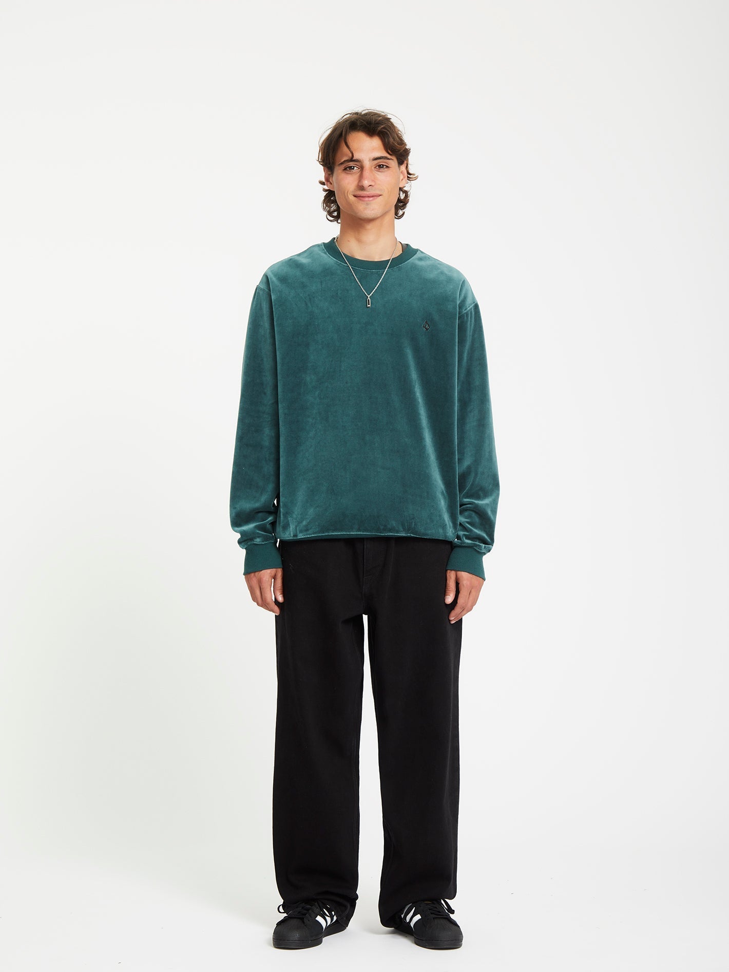 Single Stone Samt Sweatshirt - EVERGREEN