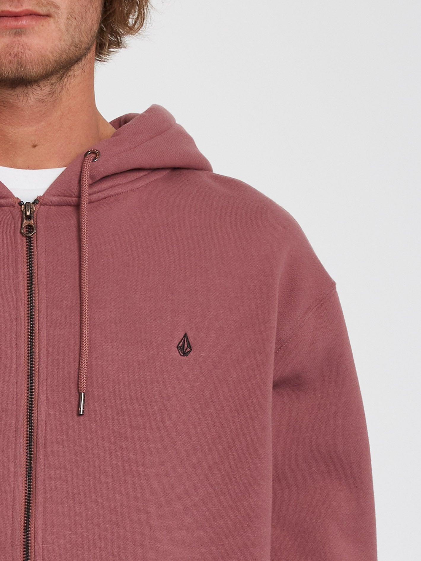 Single Stone Fleece-Kapuzenpullover mit Reißverschluss – ROSENBRAUN