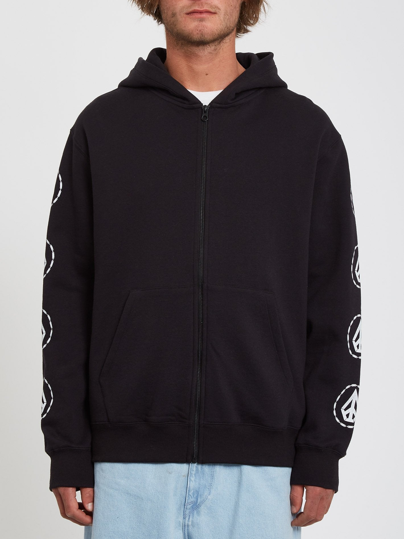 Fleece-Kapuzenpullover mit verlängertem Reißverschluss – NEU SCHWARZ