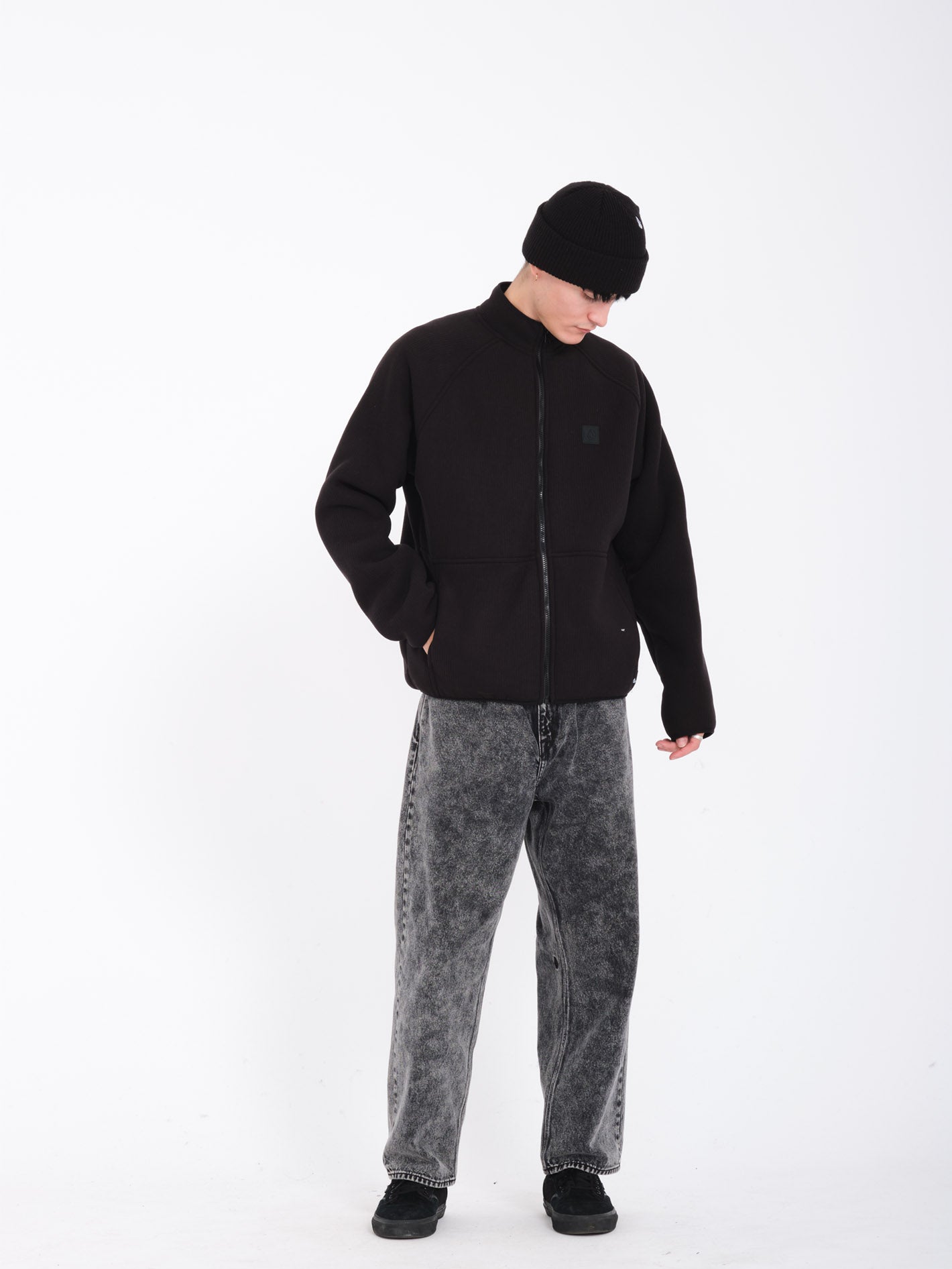 Runtime Grid Sherpa-Sweatshirt mit Reißverschluss – SCHWARZ