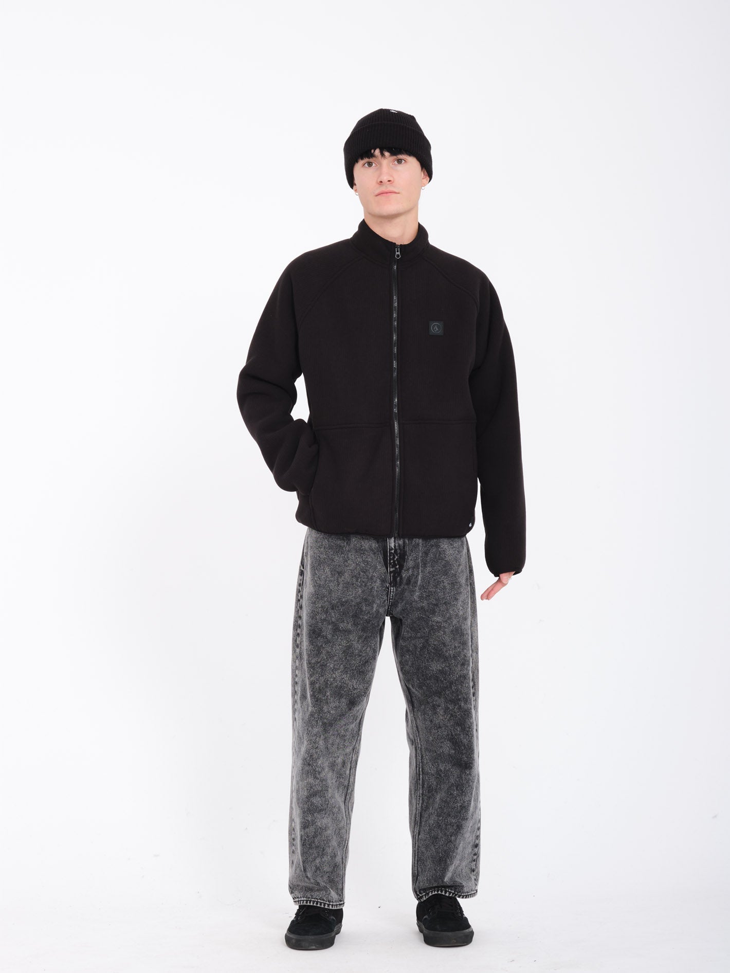 Runtime Grid Sherpa-Sweatshirt mit Reißverschluss – SCHWARZ