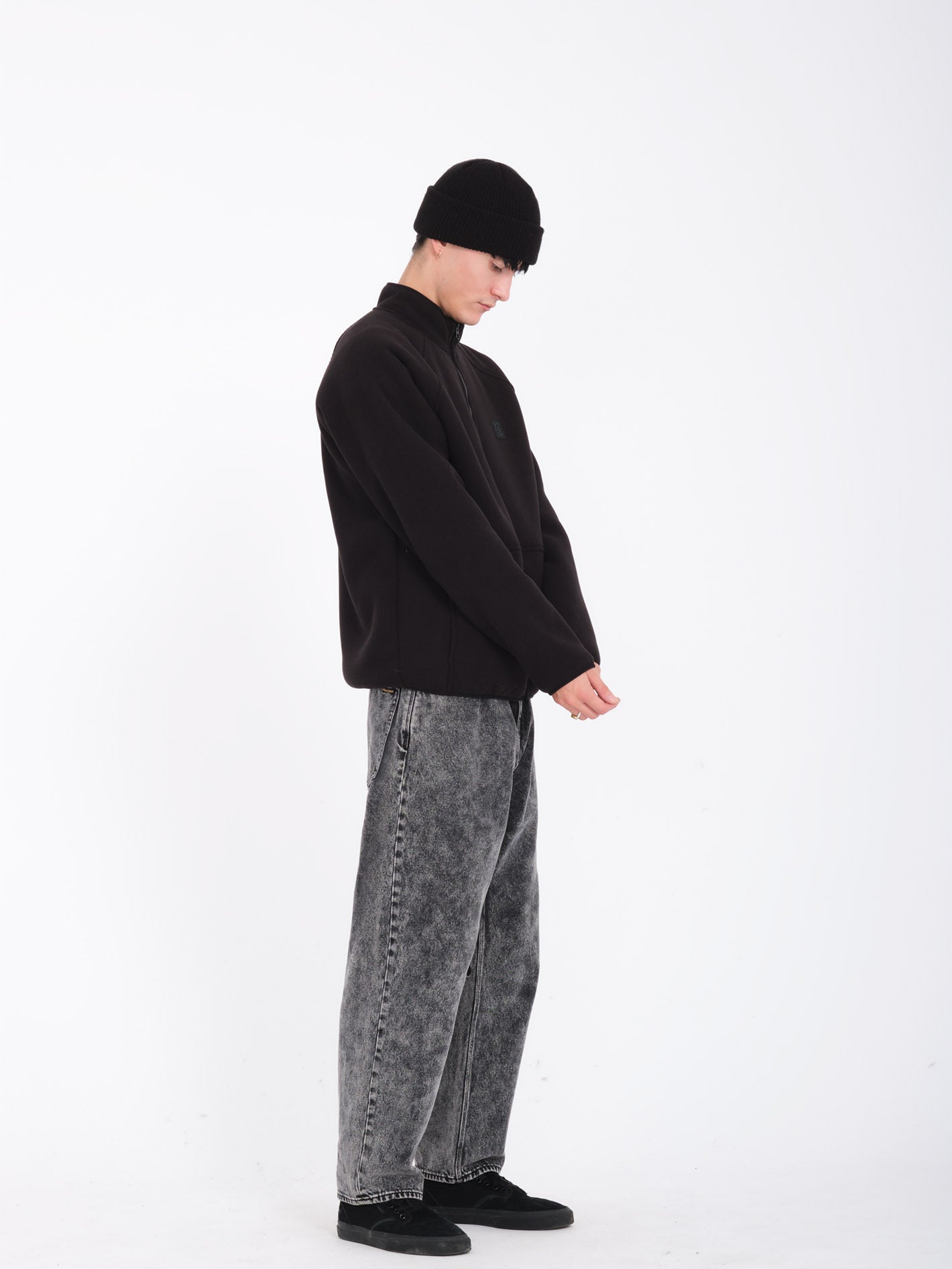Runtime Grid Sherpa-Sweatshirt mit Reißverschluss – SCHWARZ