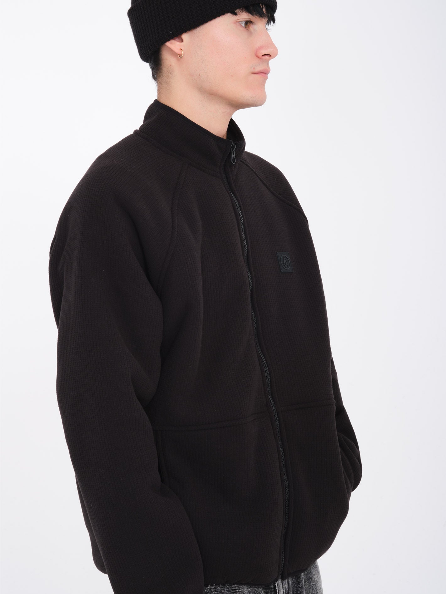 Runtime Grid Sherpa-Sweatshirt mit Reißverschluss – SCHWARZ