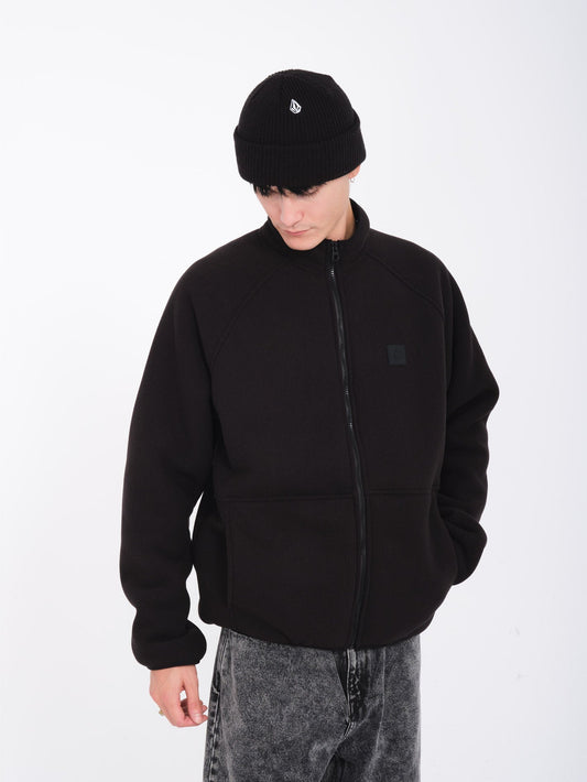 Runtime Grid Sherpa-Sweatshirt mit Reißverschluss – SCHWARZ
