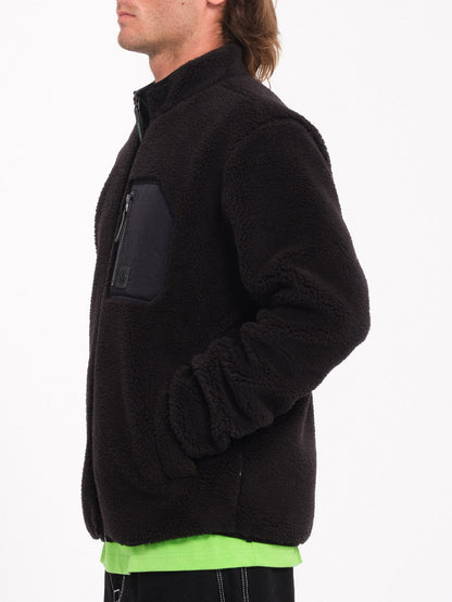 Muzzer Fuzzar Zip-Up Sherpa Sweatshirt - BLACK