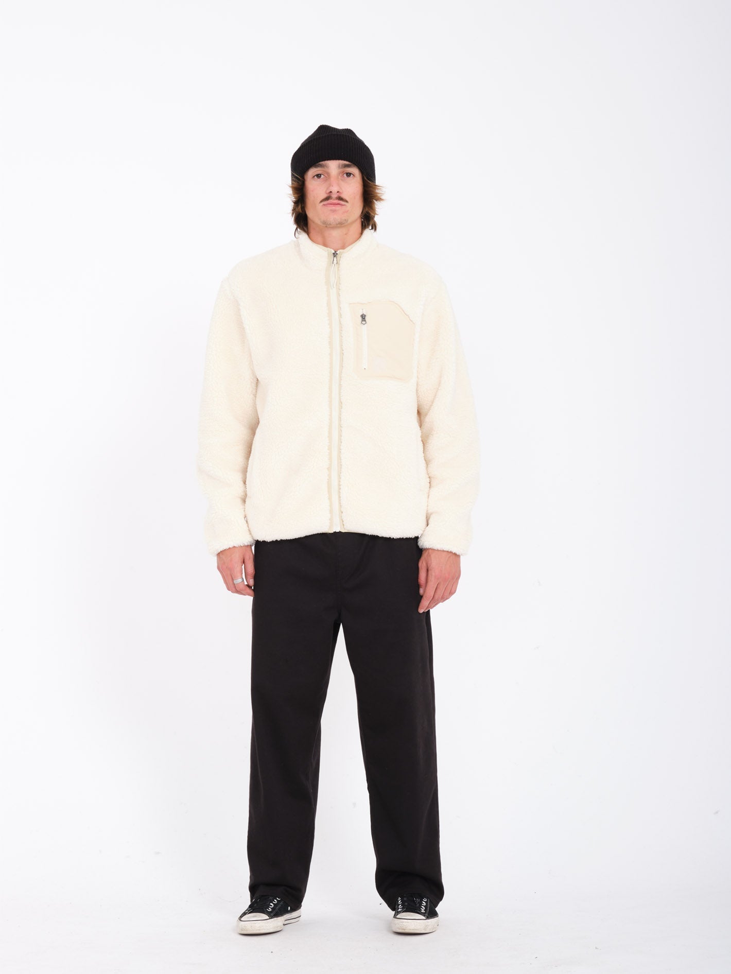 Muzzer Fuzzar Zipped Sherpa Sweatshirt - DIRTY WHITE