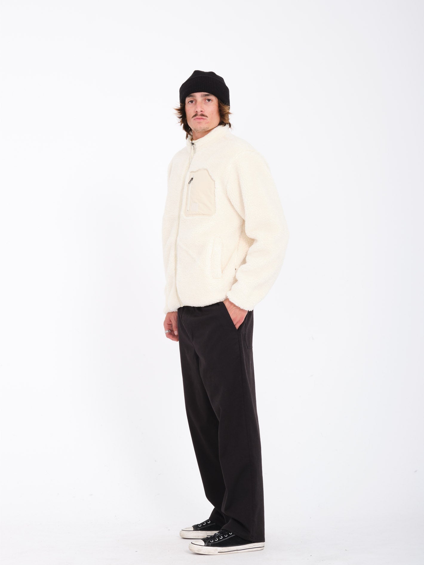 Muzzer Fuzzar Zipped Sherpa Sweatshirt - DIRTY WHITE