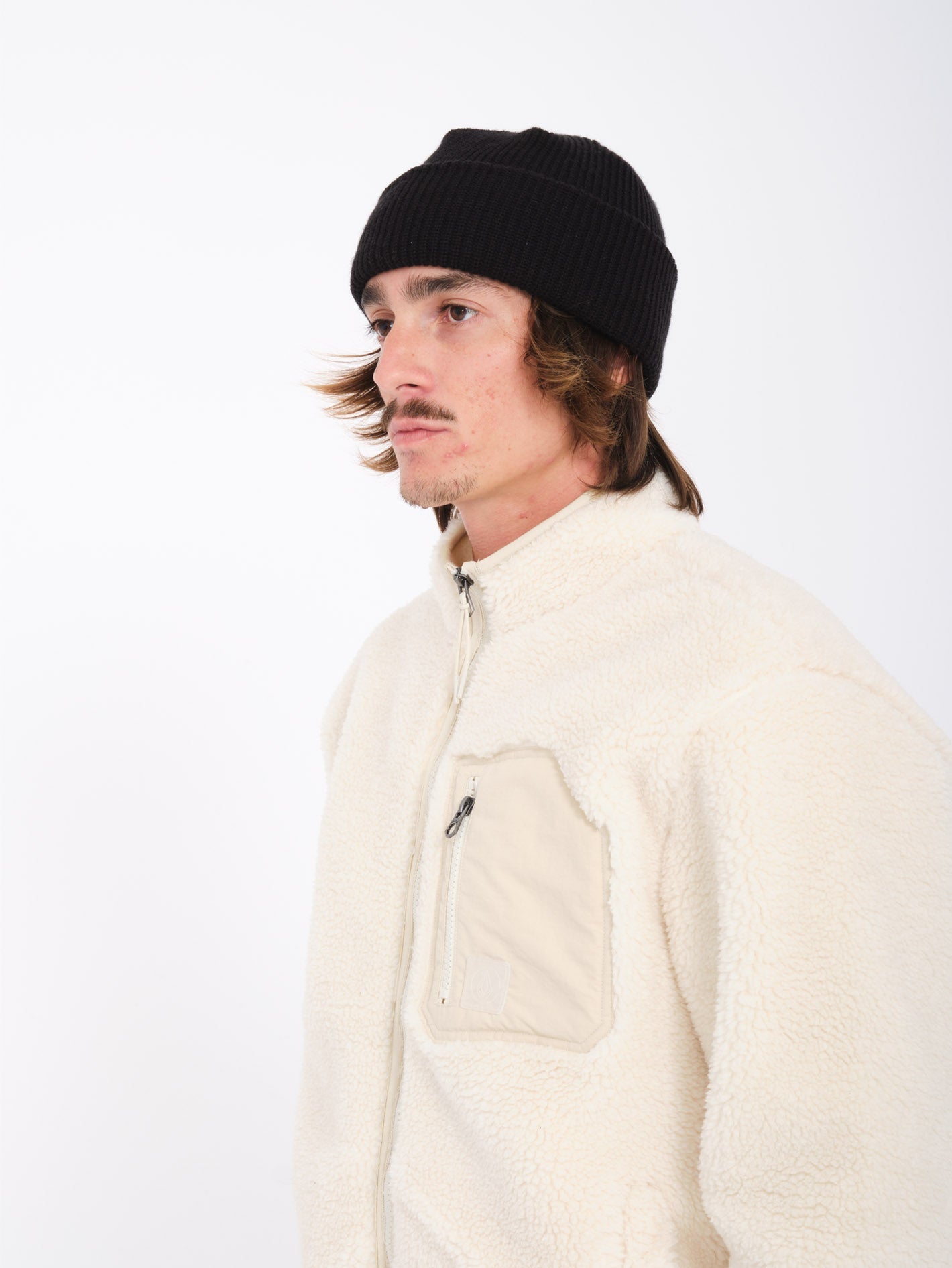 Muzzer Fuzzar Zipped Sherpa Sweatshirt - DIRTY WHITE