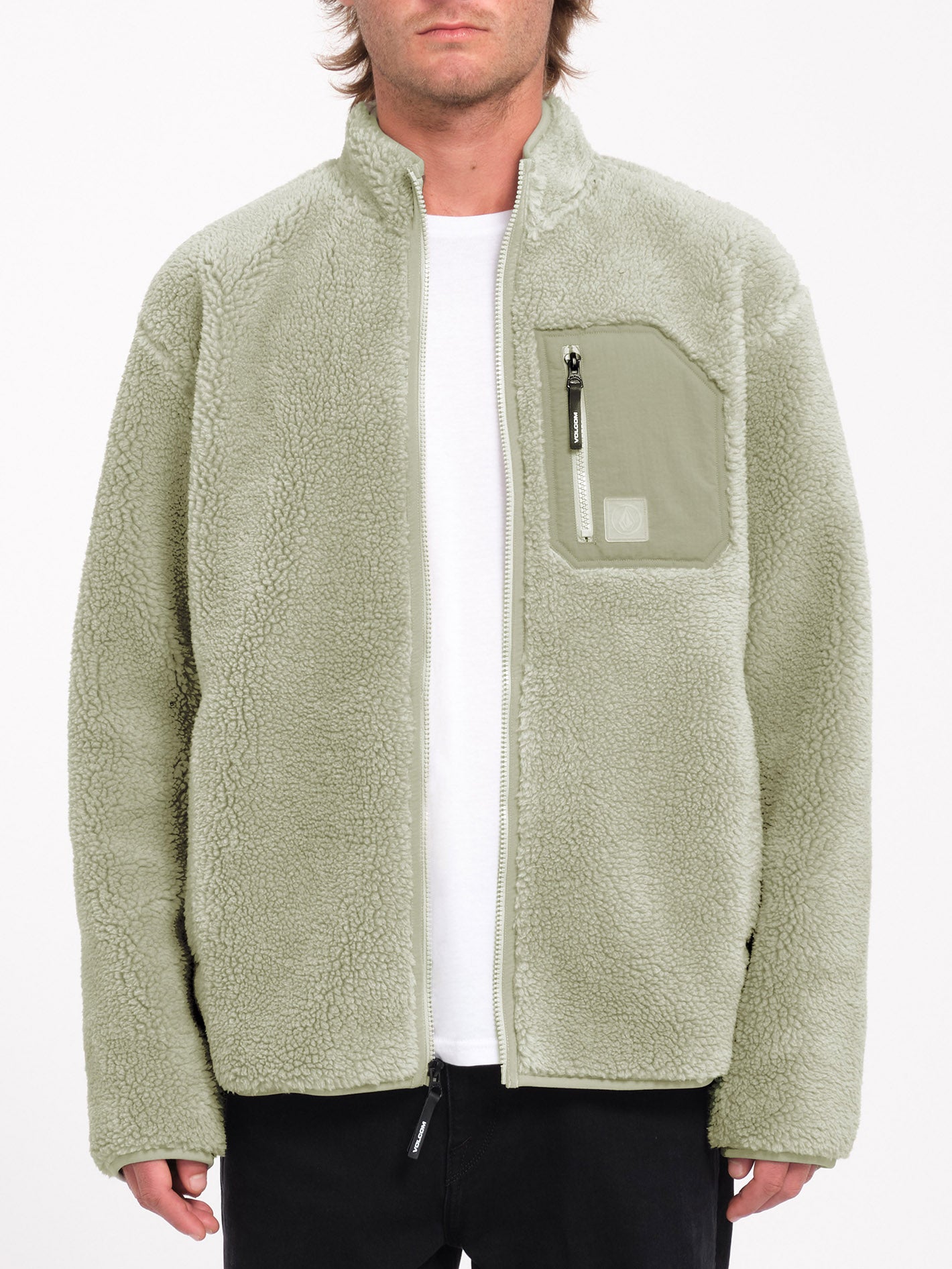 Muzzer Fuzzar Zipped Sherpa Sweatshirt - GREEN TEA
