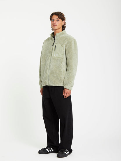 Muzzer Fuzzar Zipped Sherpa Sweatshirt - GREEN TEA