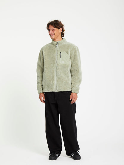 Muzzer Fuzzar Zipped Sherpa Sweatshirt - GREEN TEA