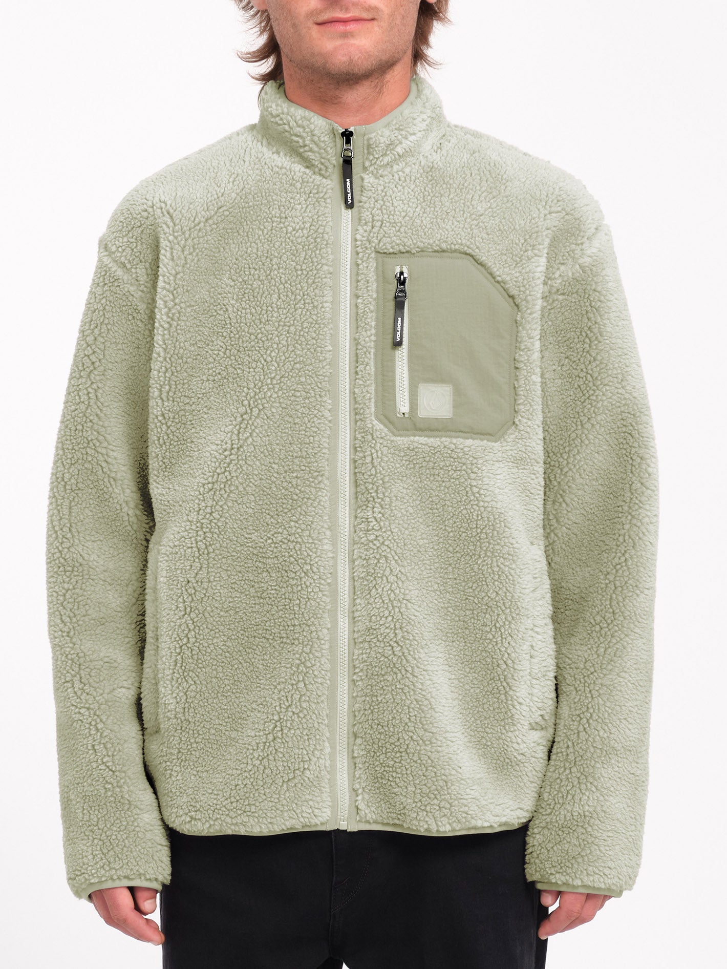 Muzzer Fuzzar Zipped Sherpa Sweatshirt - GREEN TEA