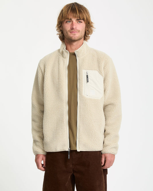 Muzzer Fuzzar Sherpa-Sweatshirt mit Reißverschluss – Stein