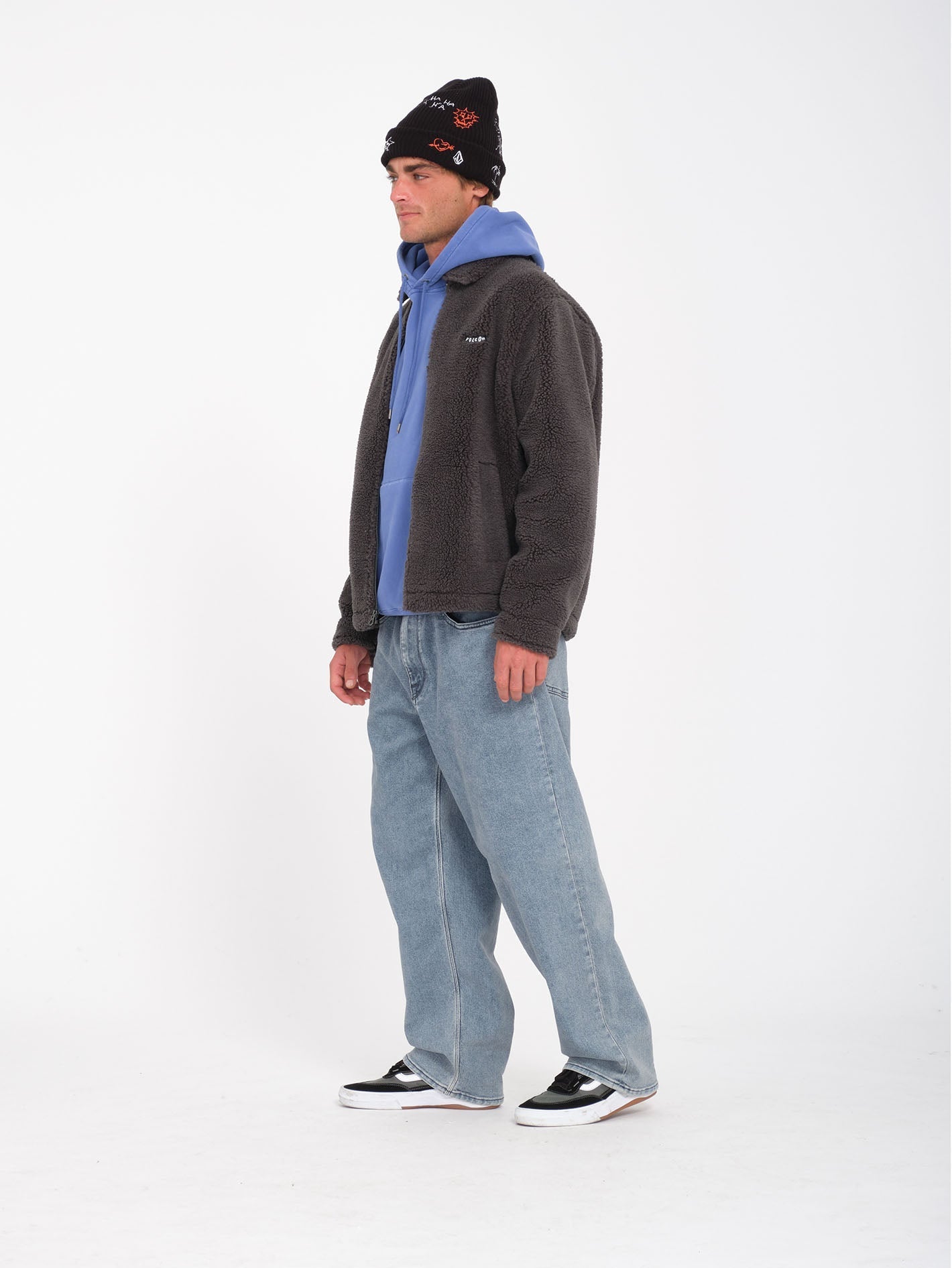 Edwart II Sherpa-Jacke mit Reißverschluss – ASPHALTSCHWARZ