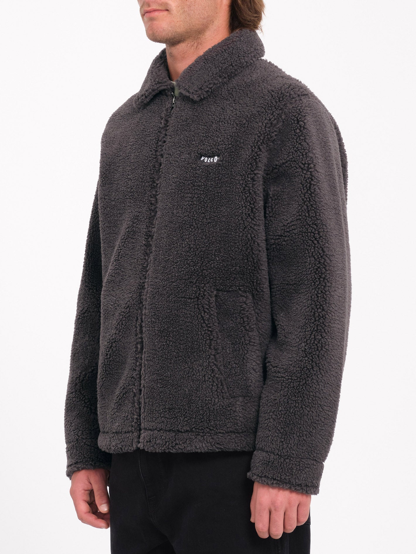 Edwart II Sherpa-Jacke mit Reißverschluss – ASPHALTSCHWARZ