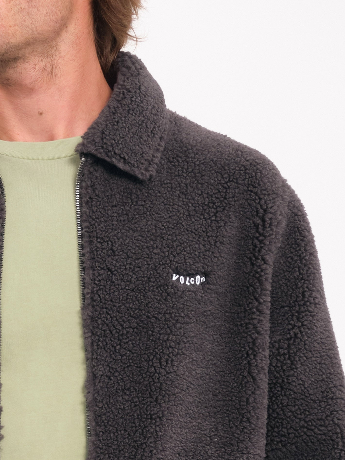 Edwart II Sherpa-Jacke mit Reißverschluss – ASPHALTSCHWARZ