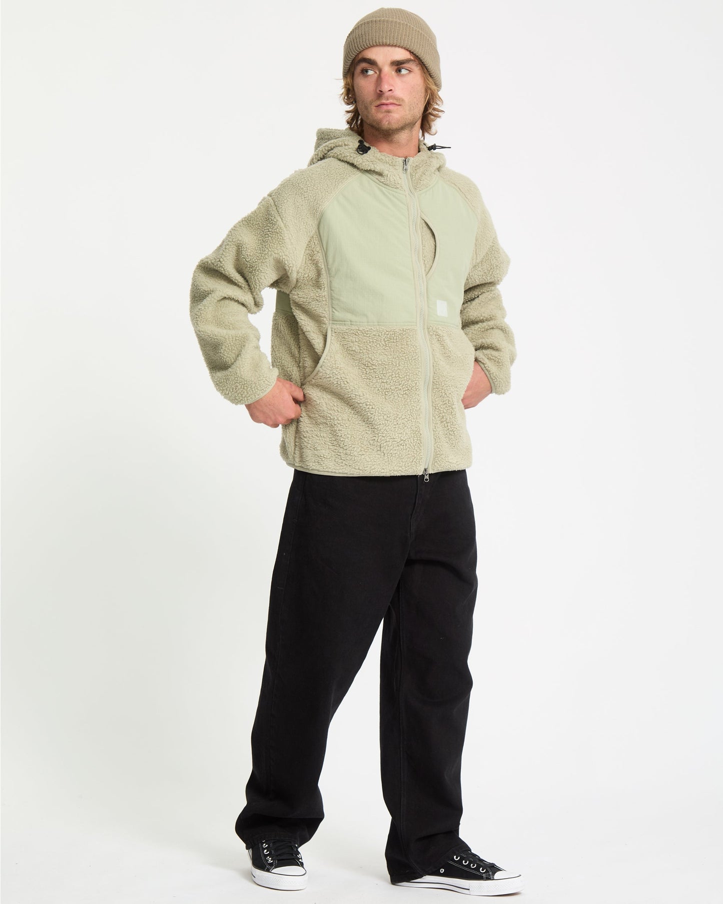 Sweat Sherpa À Capuche Zippé Nomaa - Green Tea