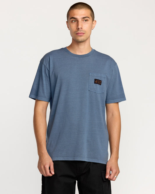 Workwear-zertifiziertes T-Shirt mit Tasche – Blaue Waschung