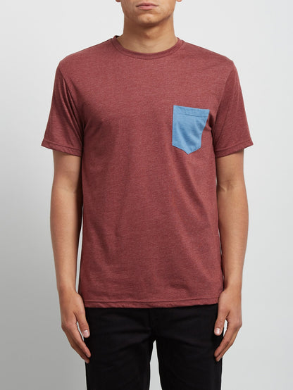 T-Shirt mit kurzen Ärmeln und Tasche - Purpurrot
