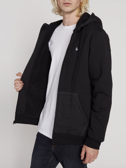 Kapuzenjacke mit Reißverschluss und Einzelstein-Futter - Schwarz