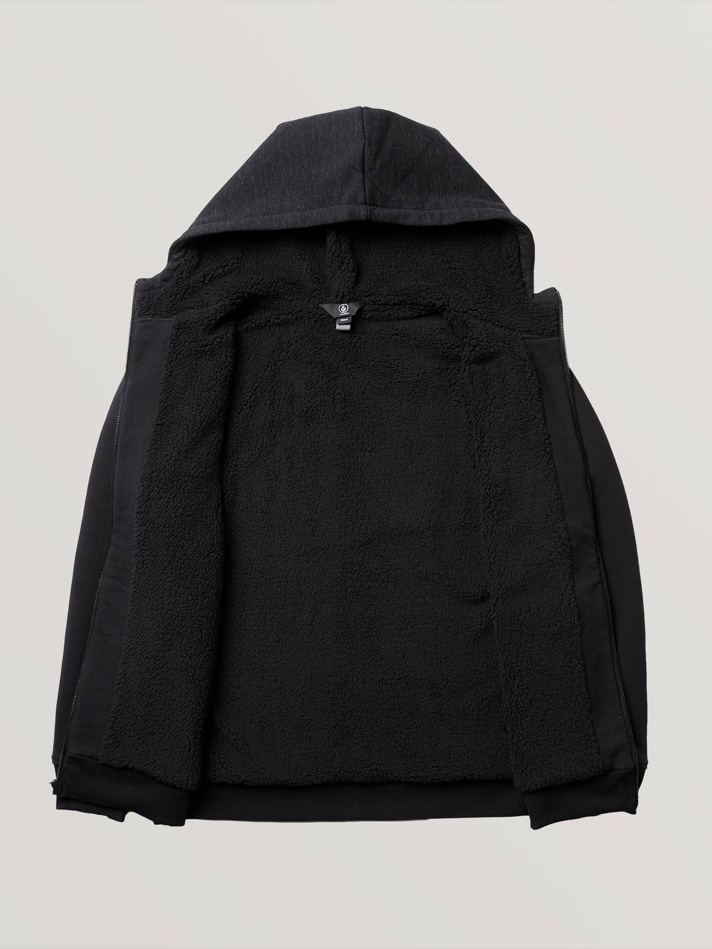 Kapuzenjacke mit Reißverschluss und Einzelstein-Futter - Schwarz
