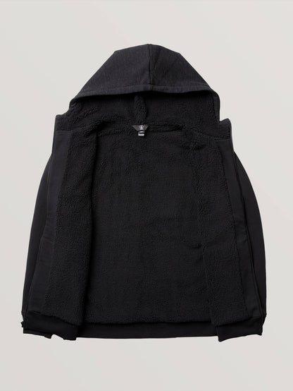 Kapuzenjacke mit Reißverschluss und Einzelstein-Futter - Schwarz