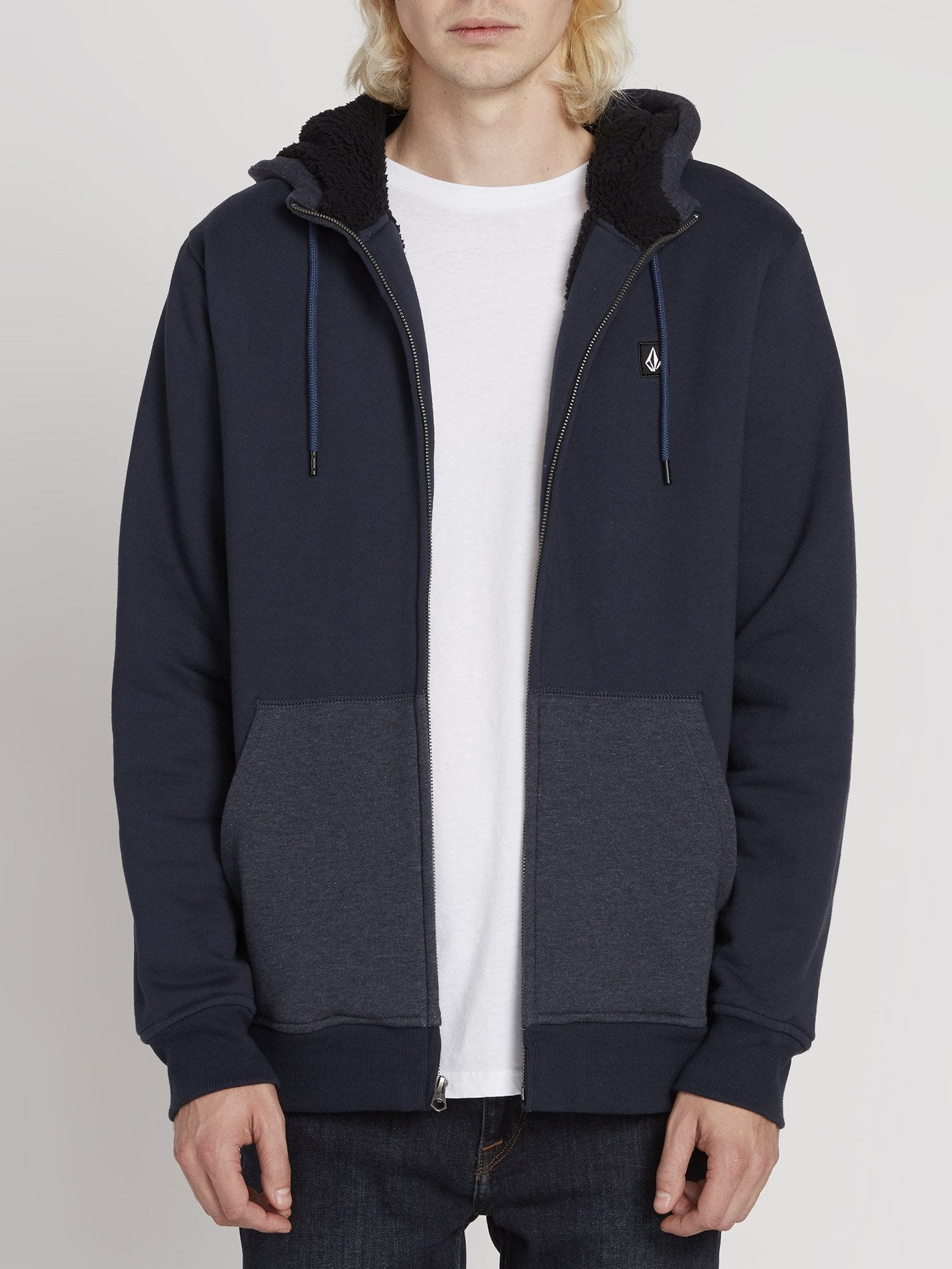 Kapuzenjacke mit Reißverschluss und Einzelstein-Futter - Marineblau